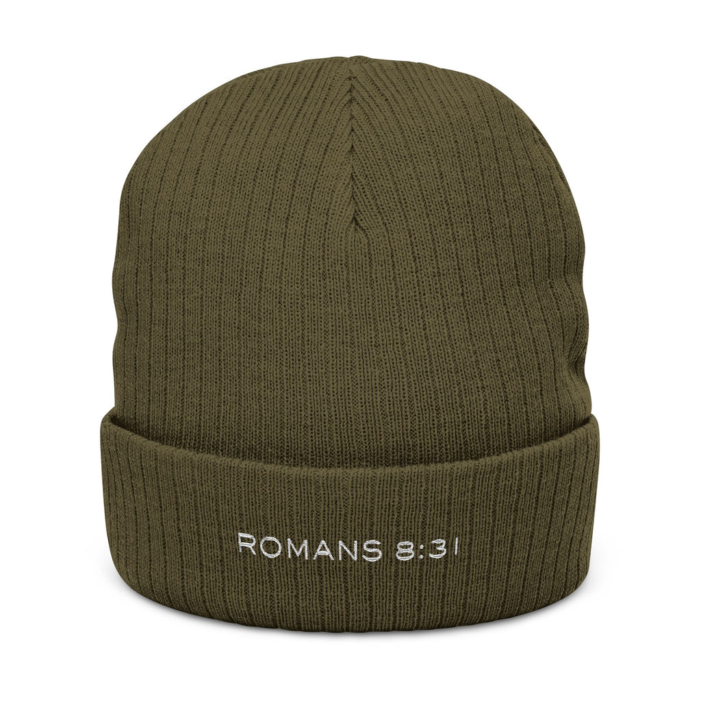 Embroidered 'Romans 8:31' Ribbed Knit Beanie — Faith Winter Hat