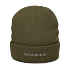 Embroidered 'Romans 8:31' Ribbed Knit Beanie — Faith Winter Hat