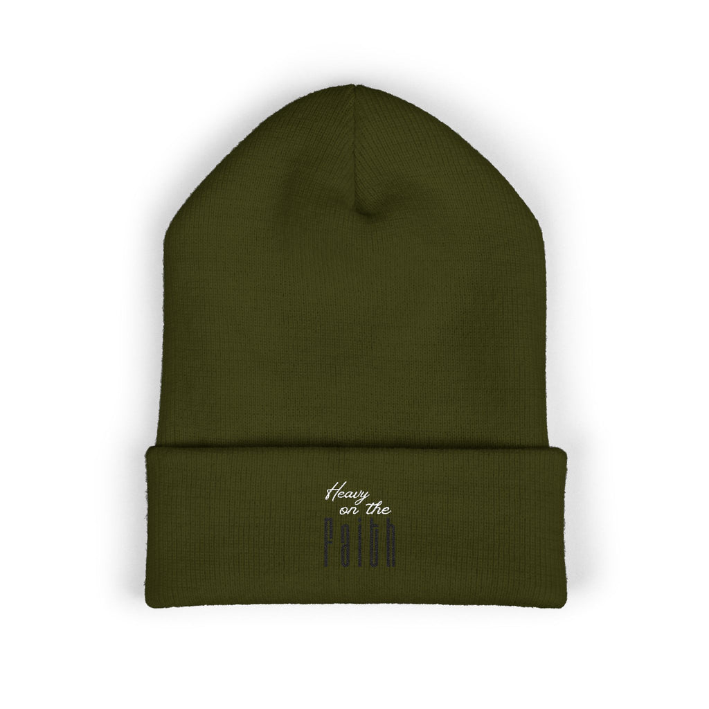 Heavy On The Faith Embroidered Beanie — Classic Cuffed Knit