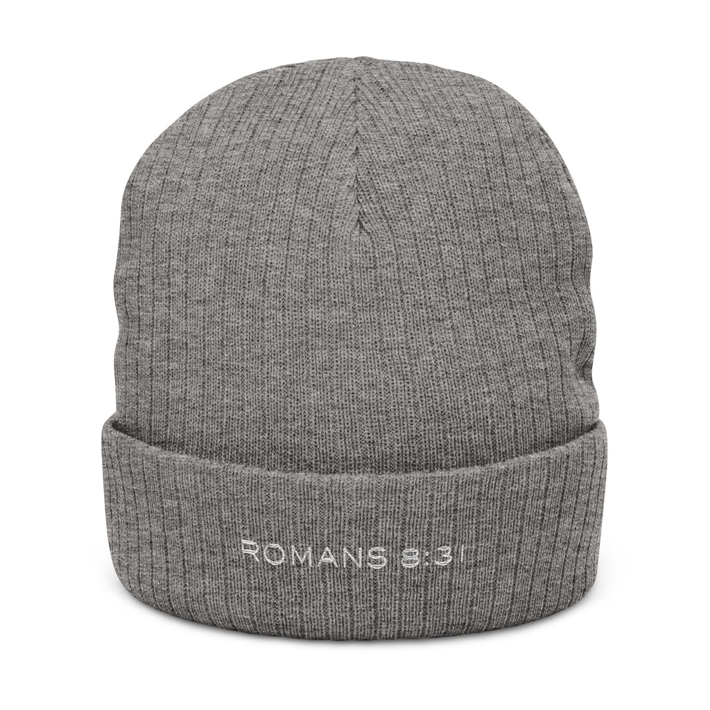 Embroidered 'Romans 8:31' Ribbed Knit Beanie — Faith Winter Hat