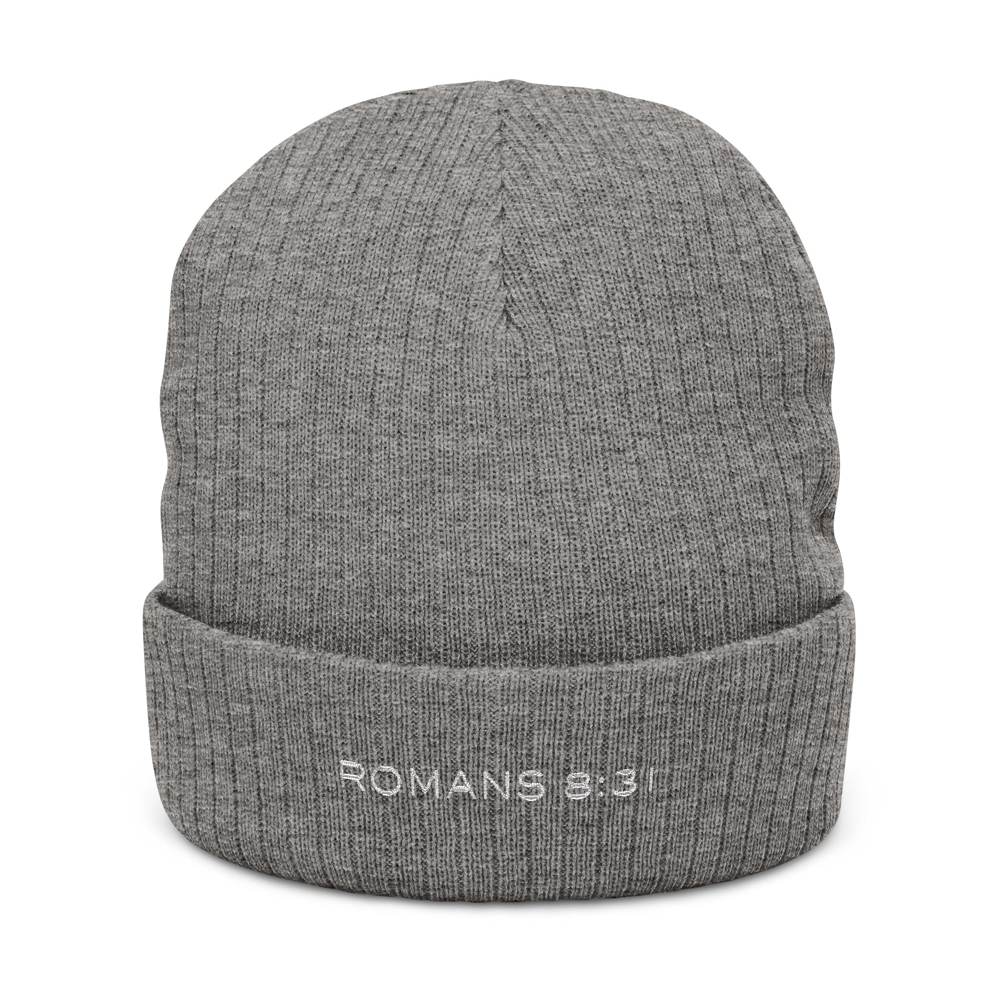 Embroidered 'Romans 8:31' Ribbed Knit Beanie — Faith Winter Hat
