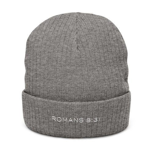 Embroidered 'Romans 8:31' Ribbed Knit Beanie — Faith Winter Hat
