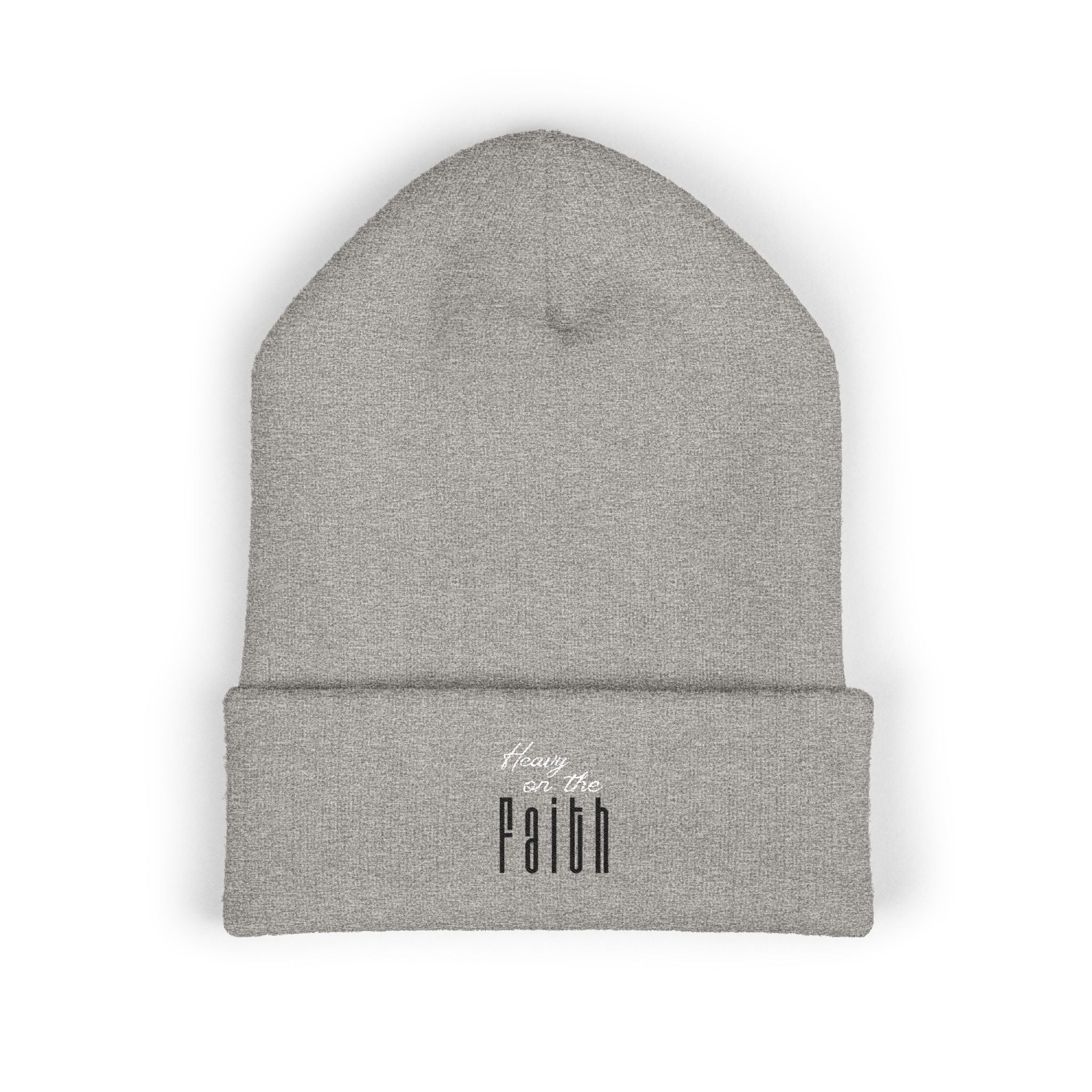 Heavy On The Faith Embroidered Beanie — Classic Cuffed Knit