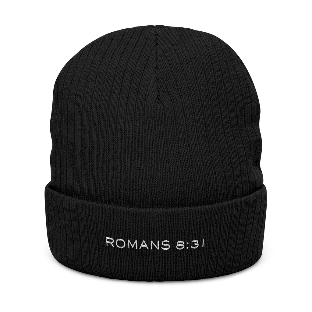 Embroidered 'Romans 8:31' Ribbed Knit Beanie — Faith Winter Hat